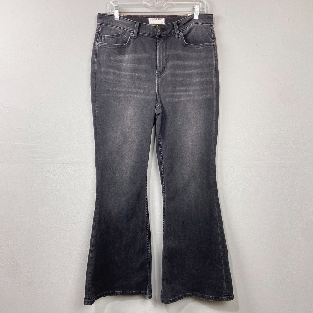 Free People CRVY Vintage High Rise Flare Jeans‎ Size 31 Faded Black Wash Denim
